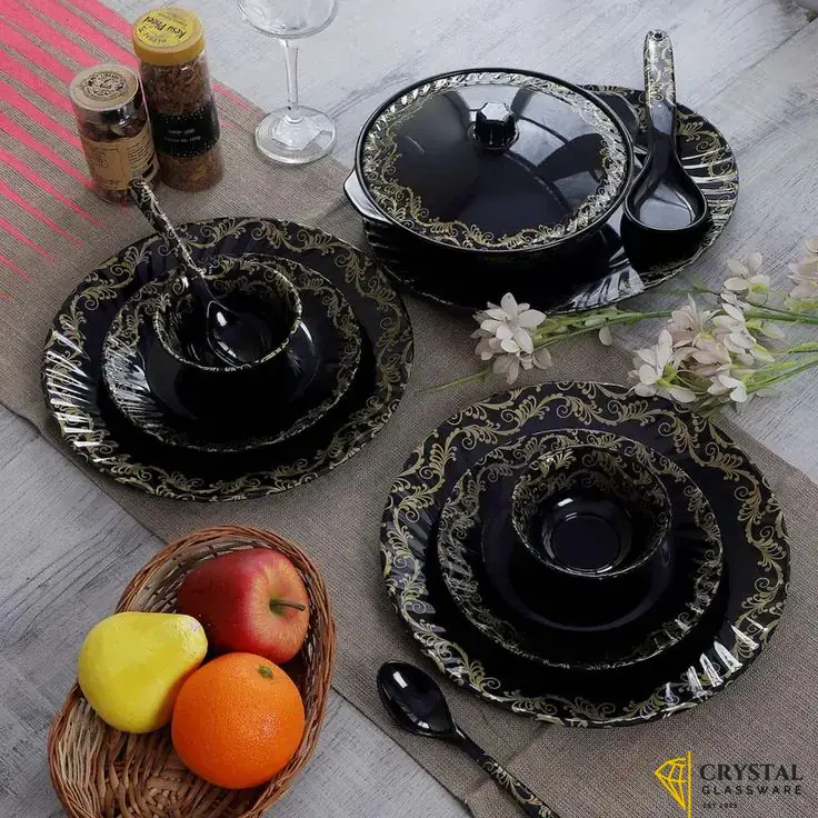 Marble Dinner Set Black 72 Pcs Gemya Round 8 Persons Serving Premium Quality Imported